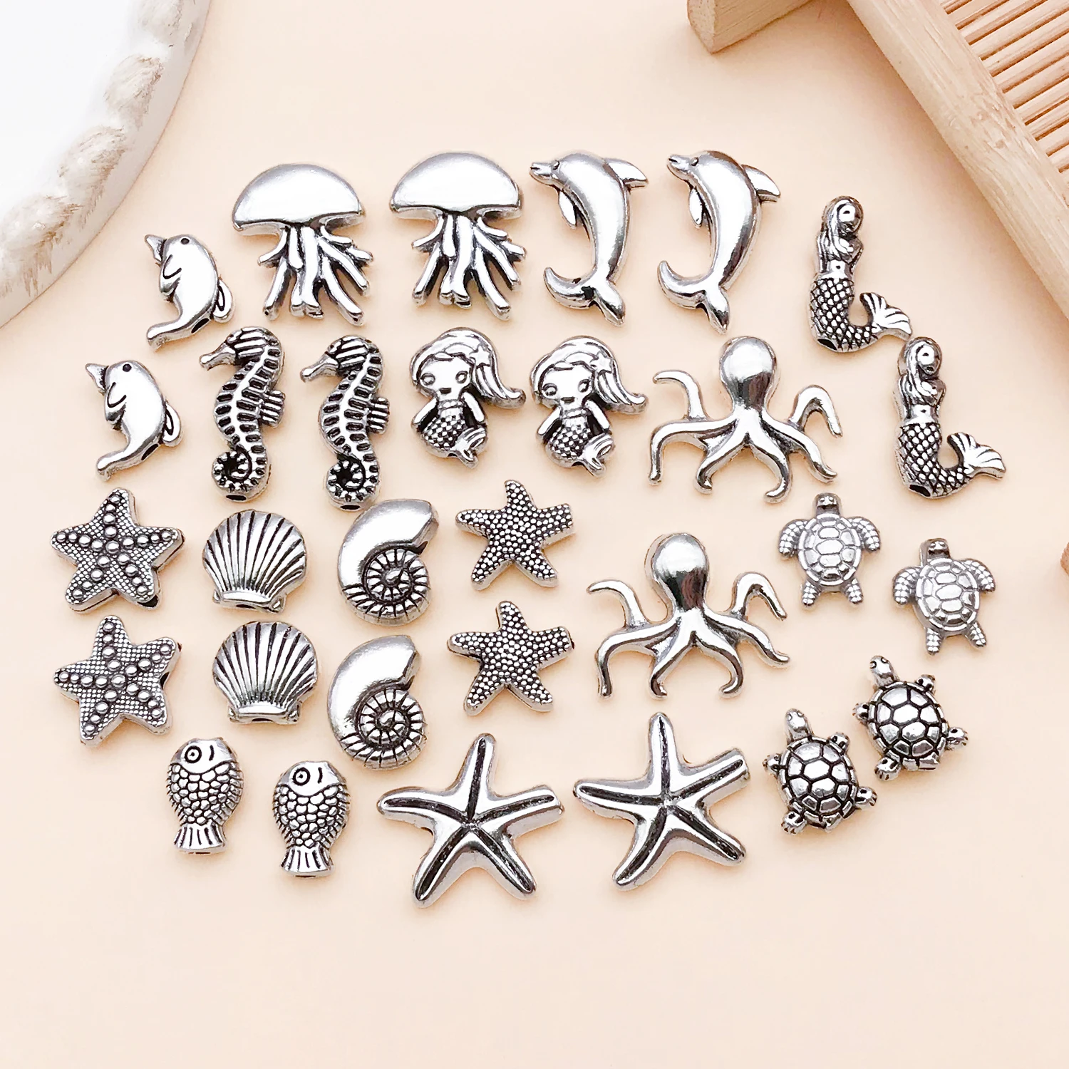 30pcs/lot Alloy Ancient Silvery Ocean Series Interval Beads Making DIY Keychain Earrings Charms for Jewelry Bracelets Necklace image 4