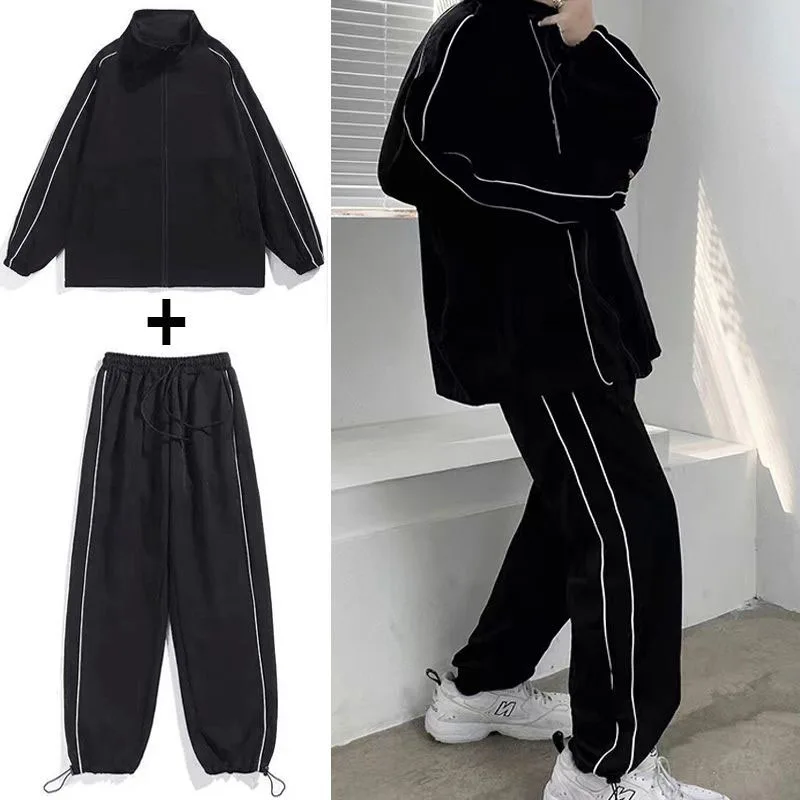 Men's Sets New Casual One-piece Suit Male Sportswear Women Suits Overalls Trousers Loose Fleece Zipper Long Sleeves Jacket Pants