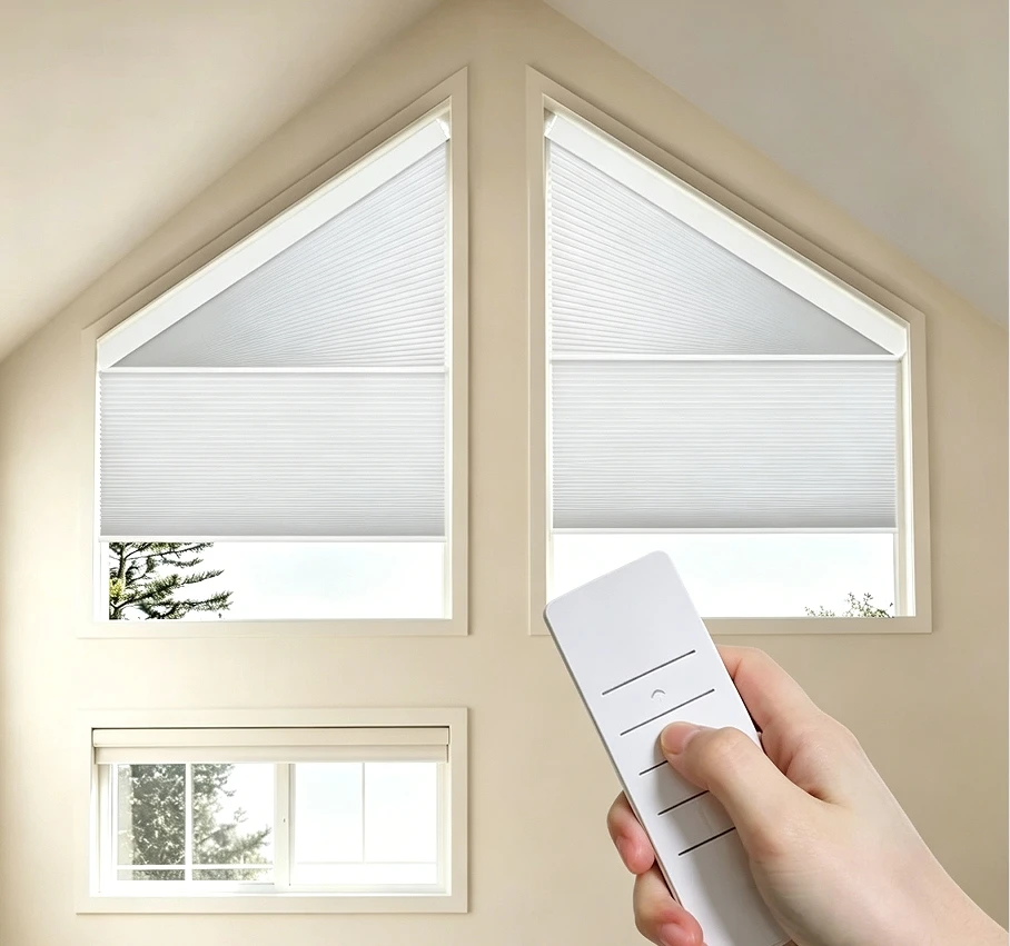 Compatible With Alexa Google Motorized Solar Powered Customized Blackout Honeycomb Blinds For Odd-Shaped Window