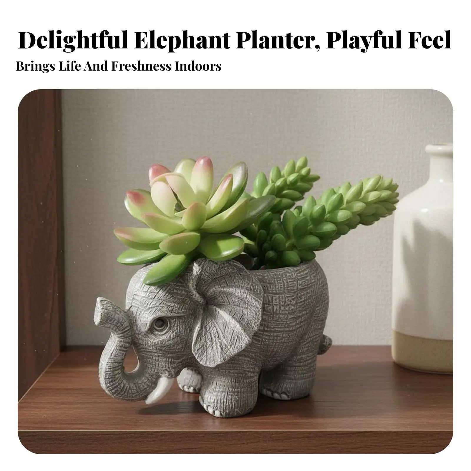 Elephant Shaped Resin Planter for Air Plants Succulents Cute Animal Pot for Home Office Desk Patio Garden Ornament