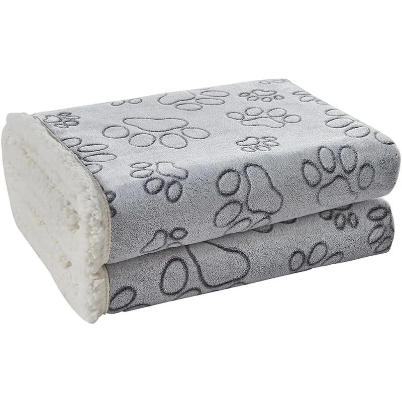 Pet Blanket Waterproof Flannel Sherpa Reversible Dog Cat Throw Mat for Sofa Couch Paw Print Soft Warm Plush Protector Washable view 5