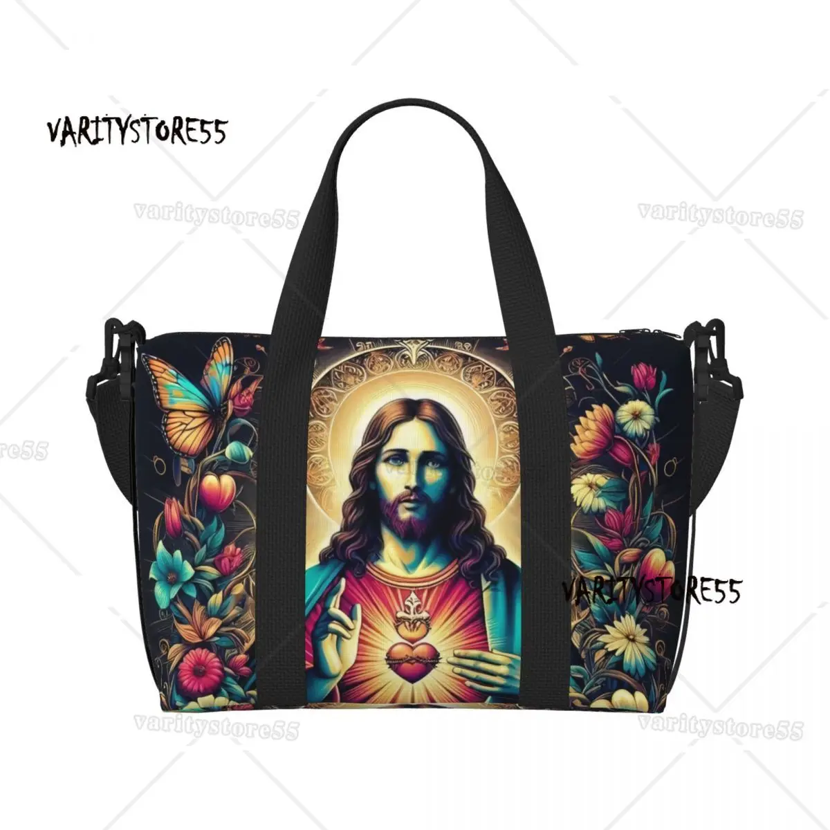Custom Catholic Jesus Christian Faith Beach Tote Bag Women Extra Large Gym Carry On Travel Shopping Bags