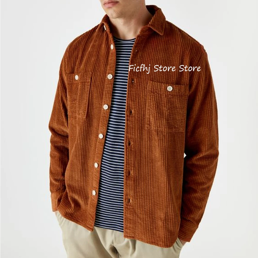 

Casual Jackets Corduroy Suits Lapel Fashion Suit Top Men's Jacket Blazers for Man Two Breast Pockets Single-breasted Blazer