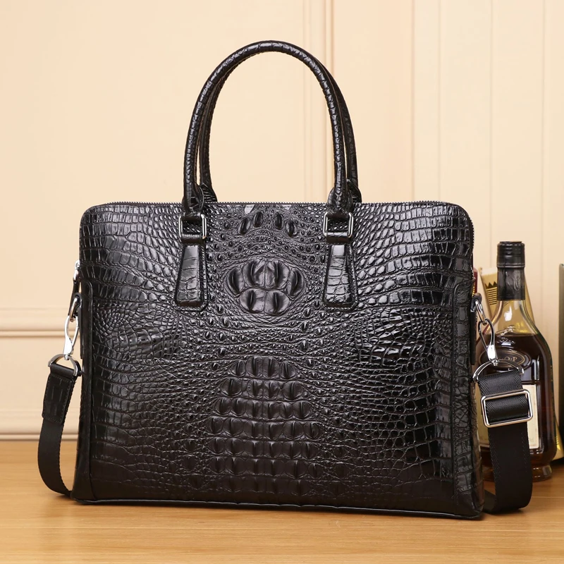 Real Cowhide Men's Bag Crocodile Pattern Briefcase Men's Handbag Genuine Leather Bag Shoulder bag Large Capacity Computer Bag