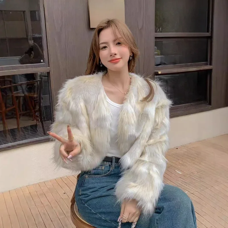 معطف فرو الثعلب القصير المقلد ملابس نسائية للخريف والشتاء ملابس فروي ملابس أوروبية وأمريكية