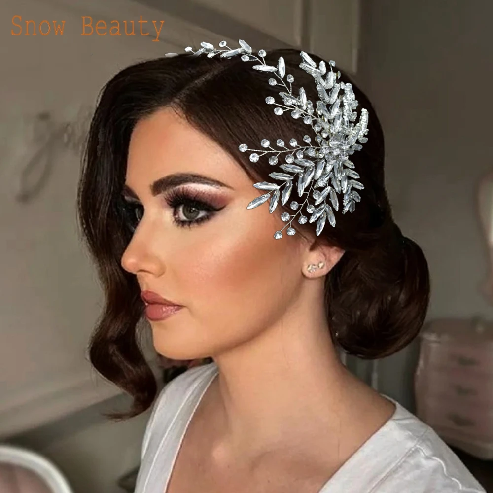 

A458 Handmade Bridal Headband Crystal Party Hairband Silver Wedding Hair Accessories Rhinestone Headdress Bride Hair Ornaments