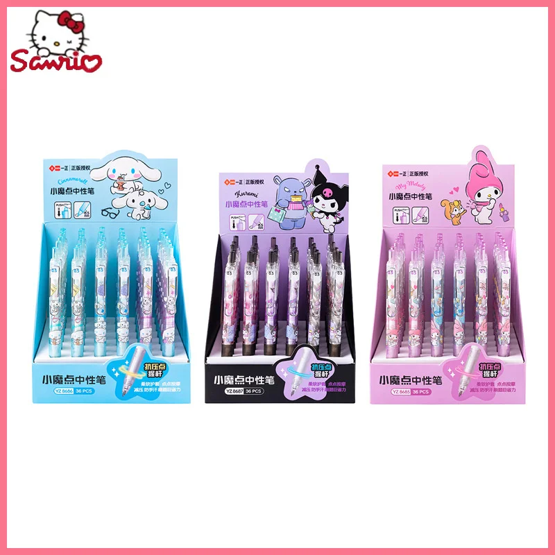 Sanrio 36pcs Cartoon Gel Pen Kuromi Cinnamoroll Pens Students Stationery 0.5mm Black School Children Write Supply Wholesale Gift