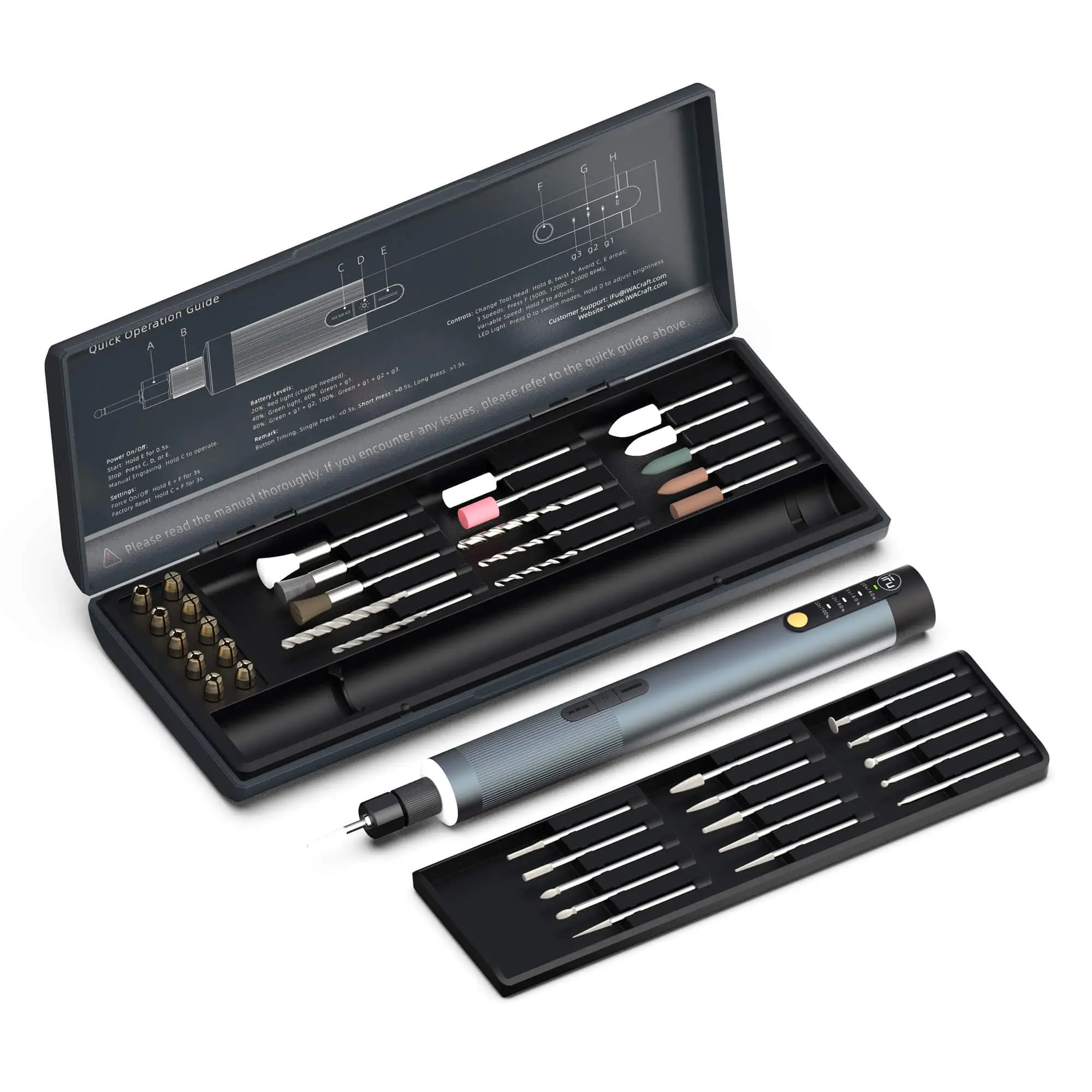 IFu Mini Cordless Rotary Tool Kit, 150mN.m High Torque, Stepless Speed, 30 Accessories for Precision Engraving, Polishing
