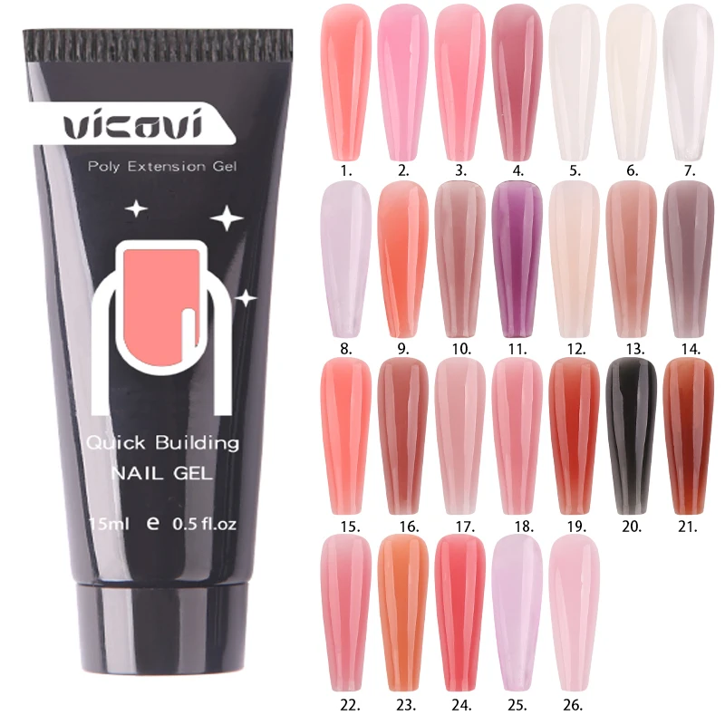 24Colors Acrylic Poly Extendsion Gel Nude/Glitter Pink Clear Quick Building Gel 15ML Finger Prolong Manicure Crystal Gel GY*524