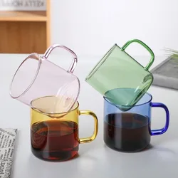 Colored Borosilicate Glass Coffee Cup Amber  Blue Green Pink Tea Mug Milk Water Breakfast Cup with Handle 350ml  for Home Cafe