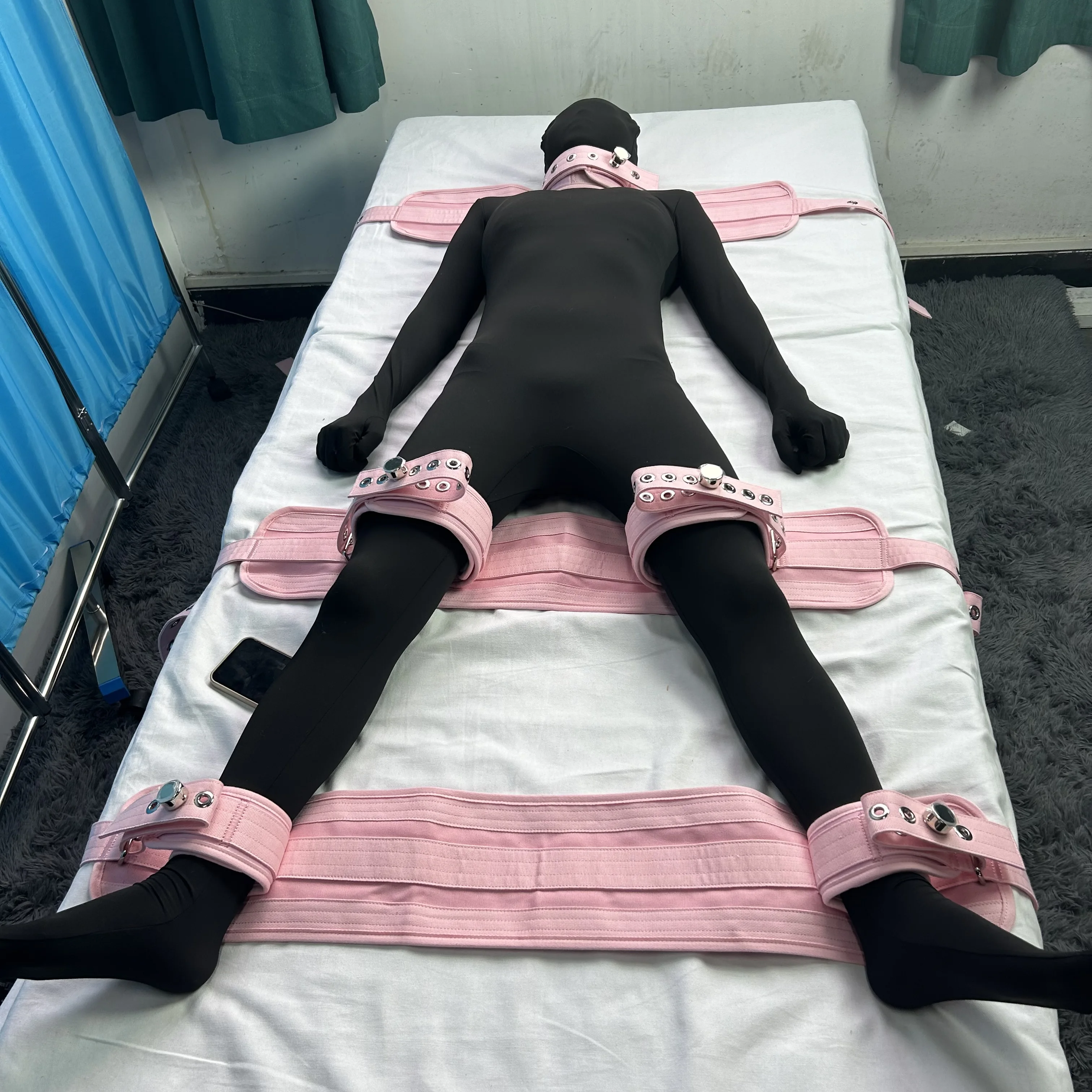 

Professional 5-Point Medical Restraint Set for Agitated Patients | Head, Thigh, Ankle Locking Straps with Magnetic Locks Pink