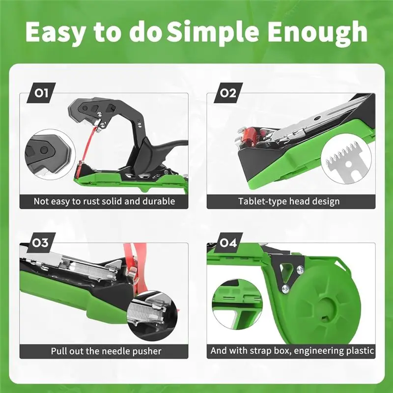 AB11-Plant Tying Machine, With 10000Pcs Staple 10 Rolls Tape Green & Black Metal+Plastic For Tomatoes,Vegetable Garden