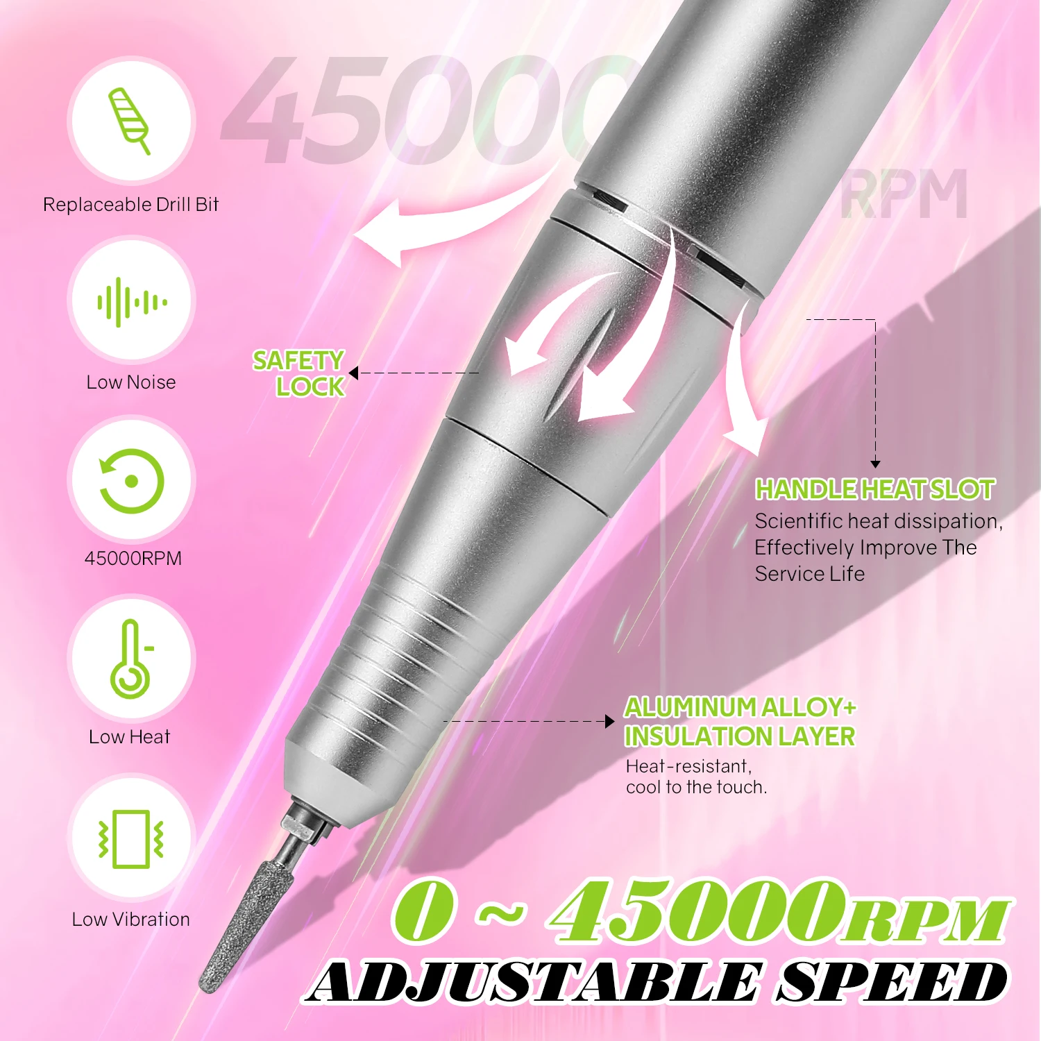 45000RPM 充電式電気ネイルドリルマシンプロフェッショナルネイルドリルジェルネイルポリッシュポータブル爪やすりマニキュアツール