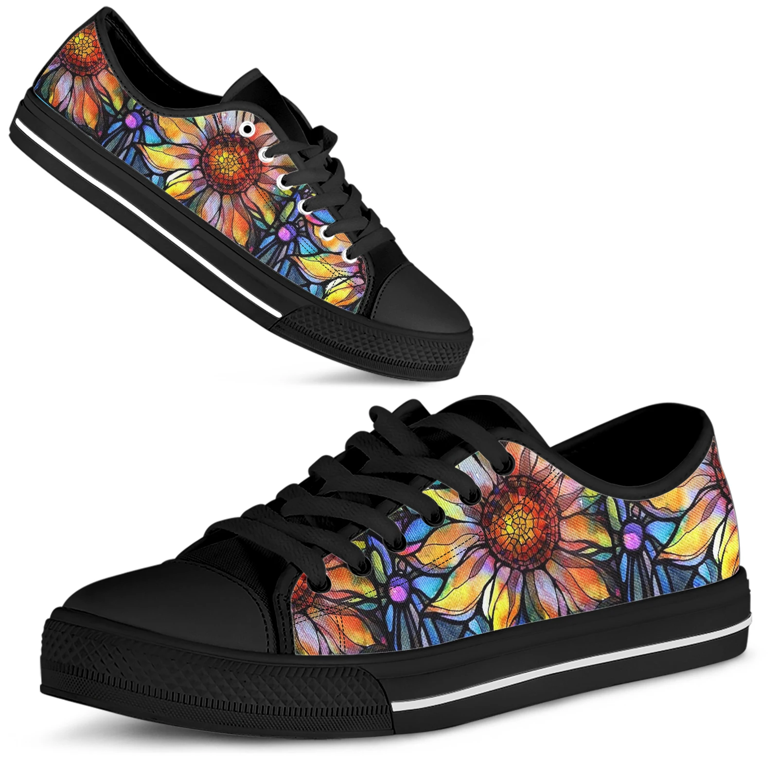 ELVISWORDS – baskets Pop à semelle souple, chaussures de sport de marque confortables, Design tournesol, imprimé Floral, noir