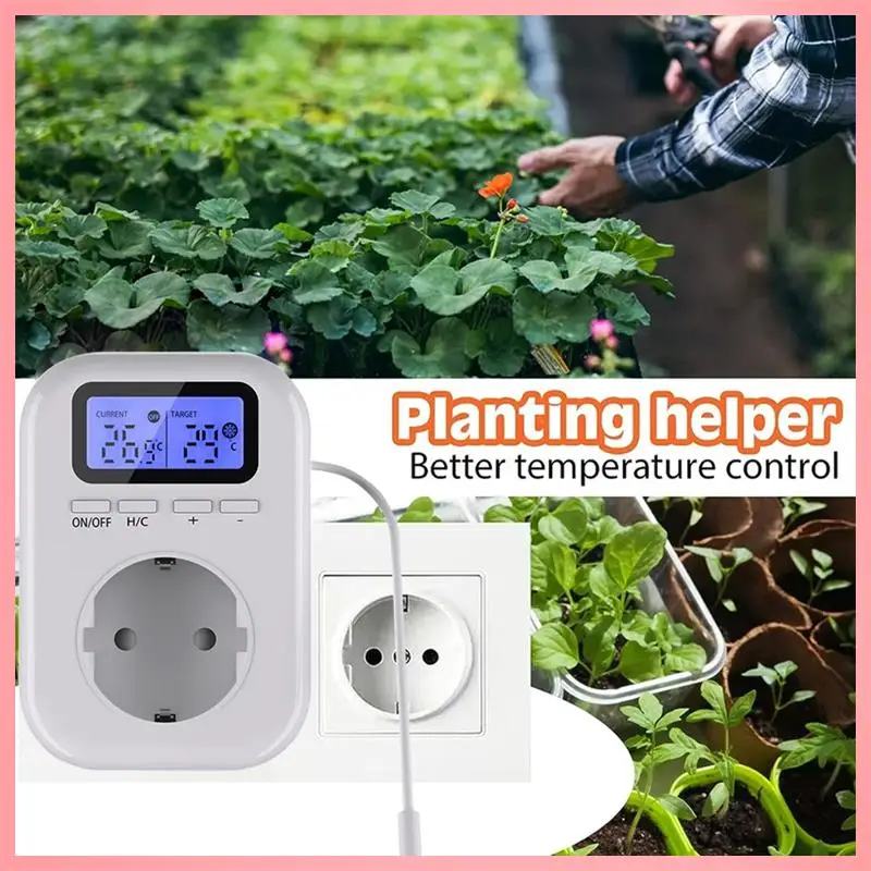 

Y23A-220V вилка регулятора температуры с датчиком, вилка цифрового термостата для теплиц, вилка европейского стандарта, белый пластик, 1 шт.