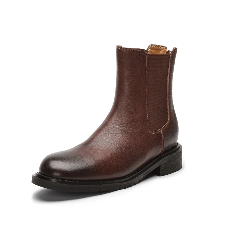 

Женские ботинки челси, новая весенне-осенняя обувь, модные ботинки из воловьей кожи с круглым носком, обувь ручной работы на низком каблуке, классические ботинки, размер 32-44