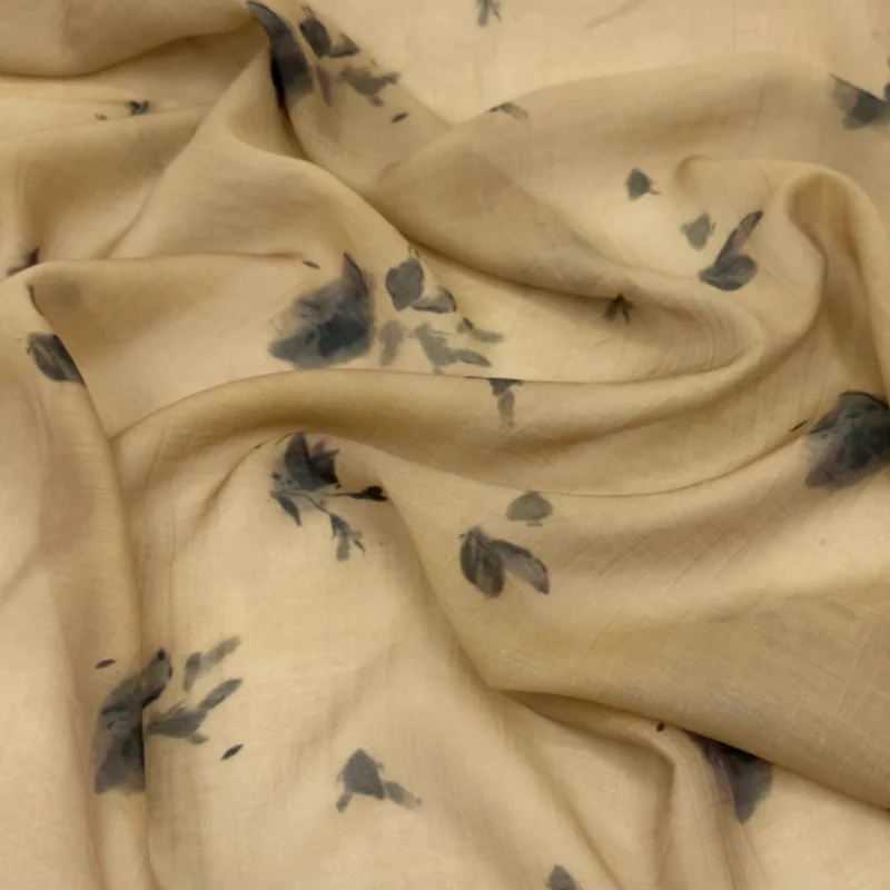 

Slightly translucent yellow flower-printed polyester fabric for cardigan skirt cloyhing diy fabric