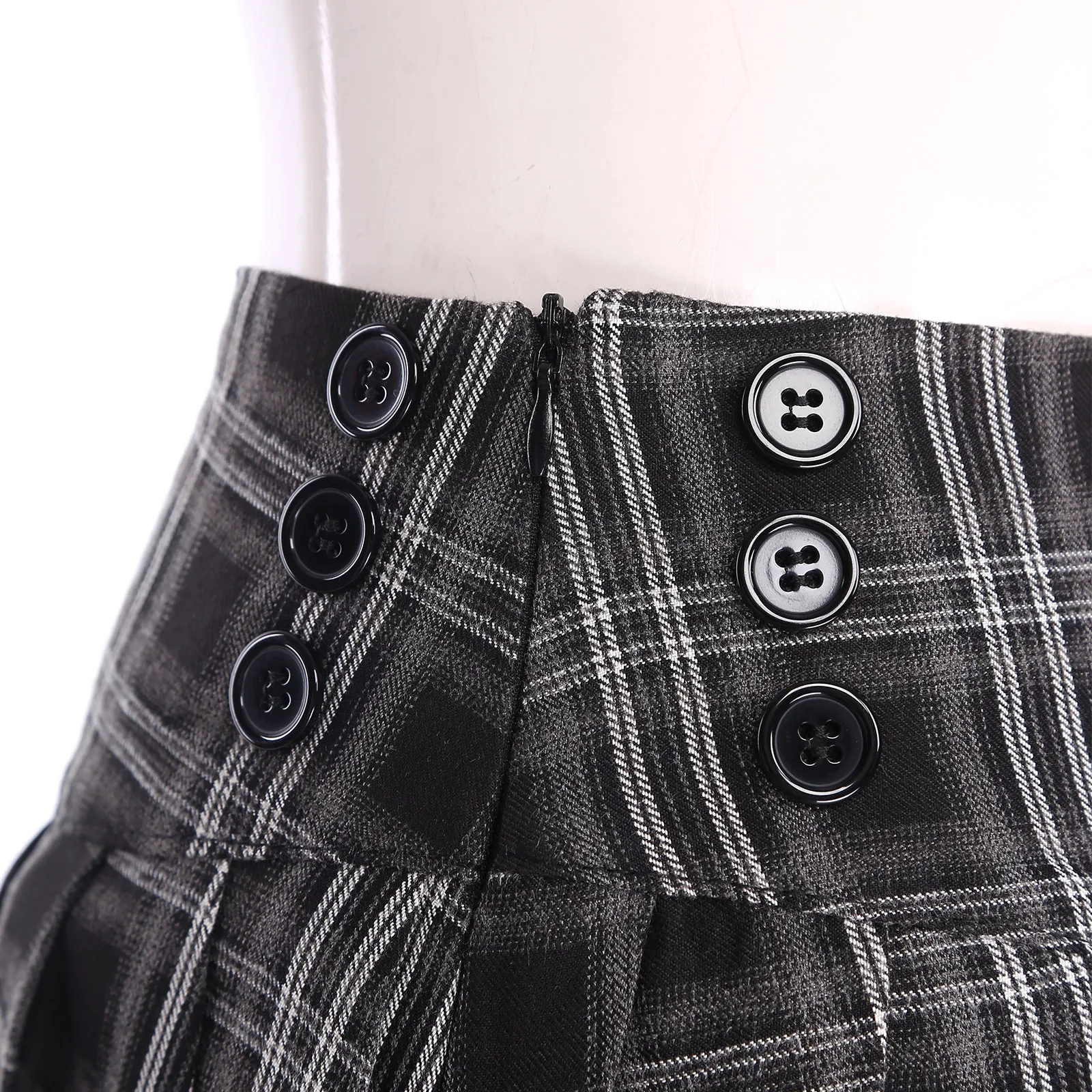 Minigonna a pieghe scozzese da donna Cintura larga Bottoni Decor Minigonna con cerniera laterale Pantaloncini incorporati Micro gonne a trapezio stile JK