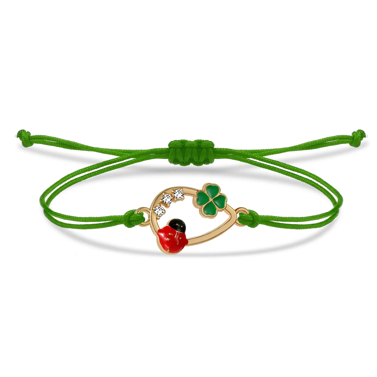 Zinc Alloy Enamel Ladybird With Green Four Leaf Clover Charm Bracelet Women 2025 New Fashion Animal Red String Handmade Jewelry