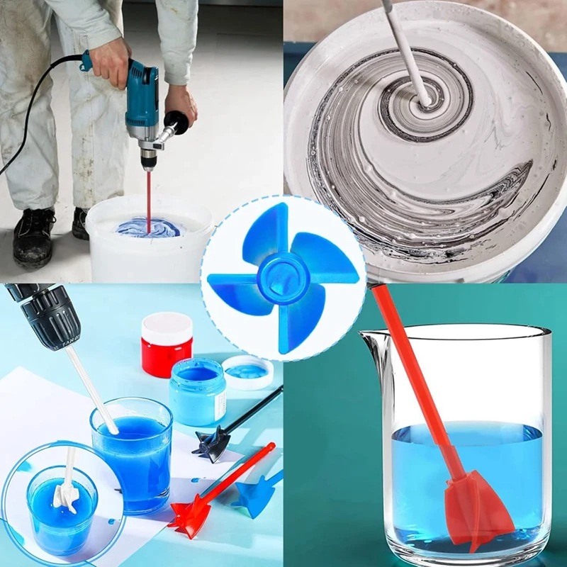 A23T 16Pcs Resin Mixer Paddles, Reusable Plastic Paint Mixer Drill Attachment, Helix Stirrer for Epoxy Paint