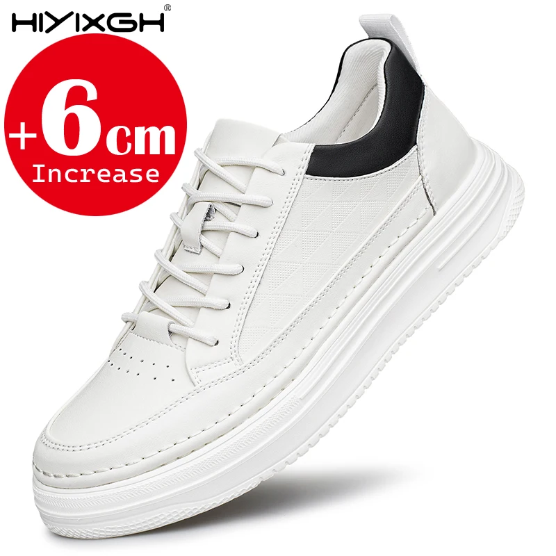 

Men's Business Casual White Elevator Shoes 6CM Soft Leather Thick Sole Height Increasing Shoes For Commute And Suits