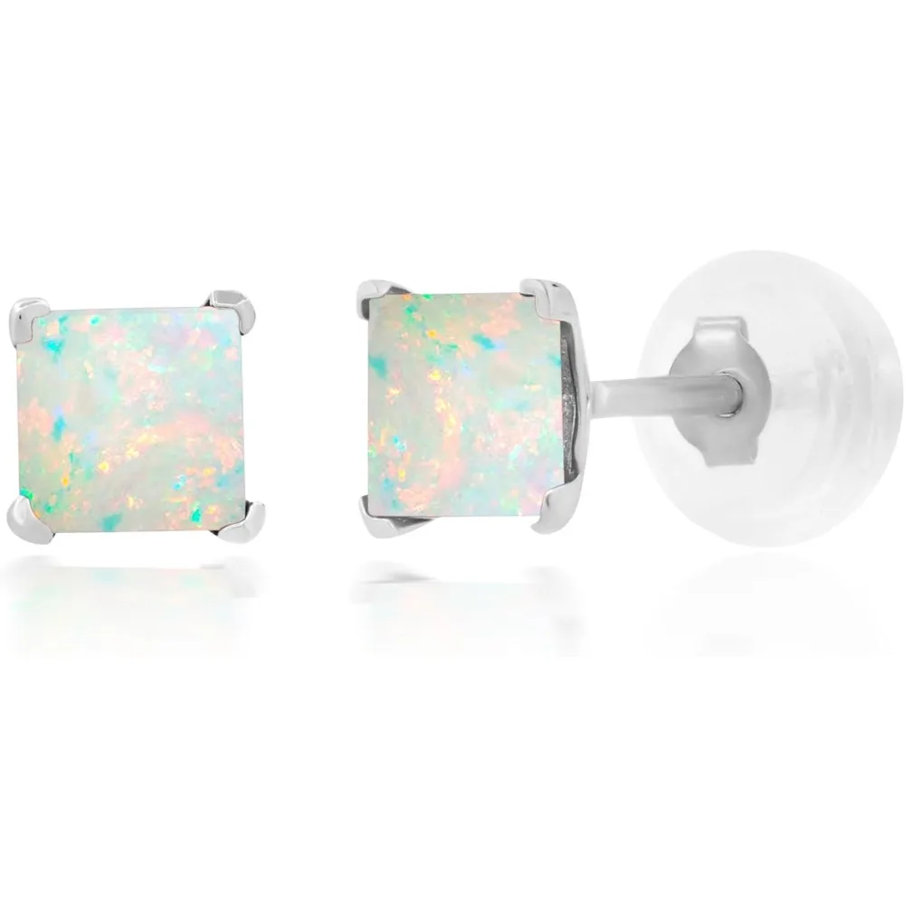 

14k White or Yellow Gold Square Stud Earrings for Women with Princess Cut Gemstone 4 mm Birthstone and Push Backs by MAX + STONE