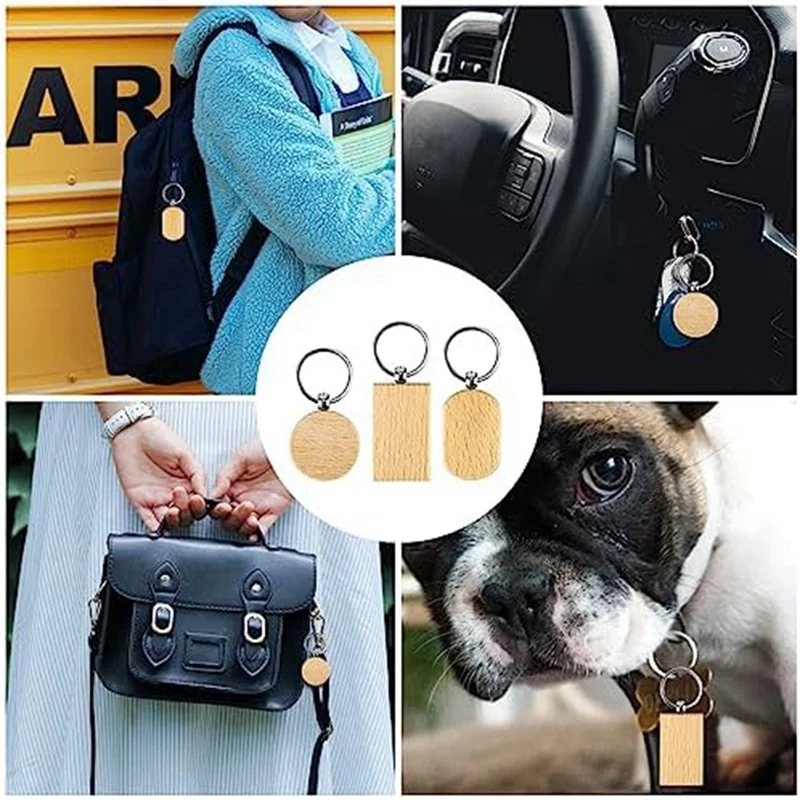 Porte-clés en bois vierge non fini, gravure, artisanat cadeau bricolage, 1 ensemble