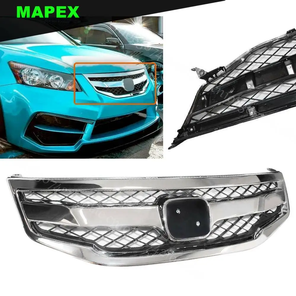 For 2011-2012 Honda Accord Sedan Chrome Front Hood Honeycomb Grille Upper Grill