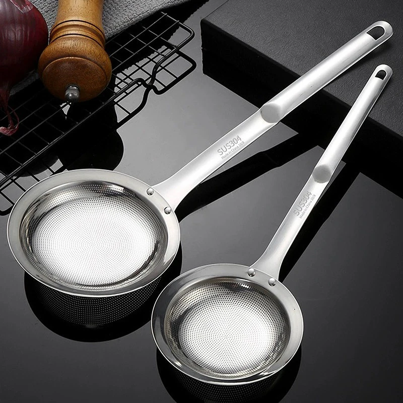2pcs Fine Mesh Stainless Steel Leaky Spoons with Handles, Durable Kitchen Skimming Spoon Filter Spoon Mesh Sieve Leaky Spoon