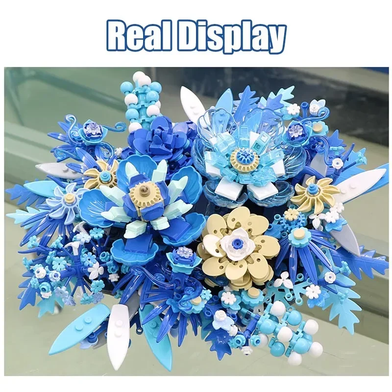 

917pcs Creative MOC Blue Flower Sea Garden Building Blocks DIY Ideas Flower Bouquet Model Bricks Toys For Children Girls Gifts