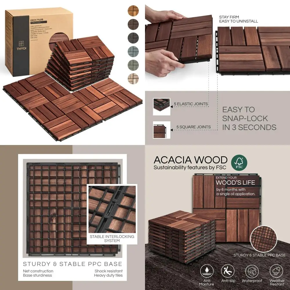 

deck tiles, patio flooring - outdoor waterproof acacia wood tiles for all weather use - balcony, backyard, indoor & outdoor (dar