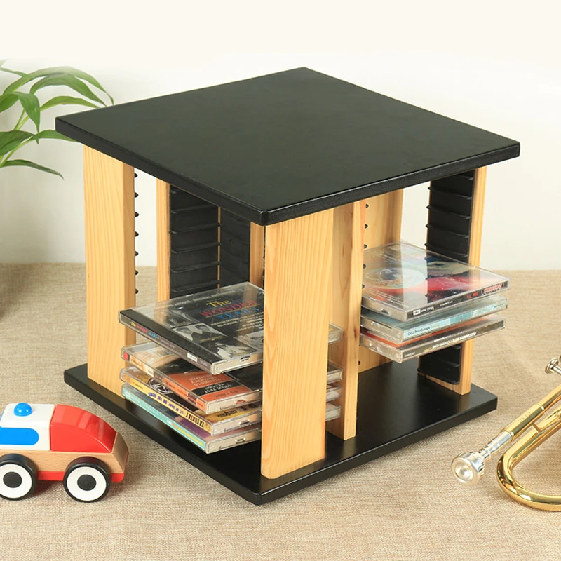 CD Storage Rack Desktop Wooden Bookshelf CD Holder  Stand  Stationeres Organizer Rotatable