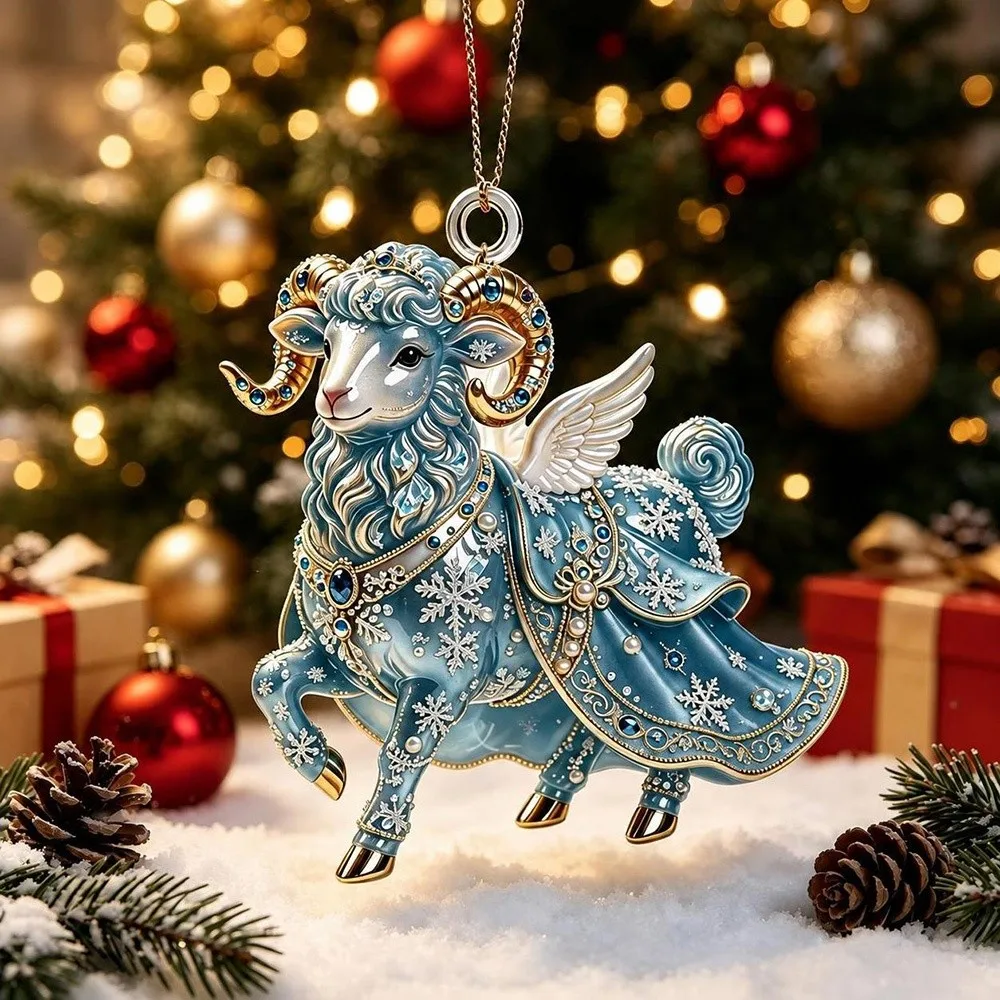 2D Flat Goat Hanging Ornament Acrylic Angel Wings Animal Hanging Decoration Shining Simulation Zodiac Goat Souvenir Bag Charms