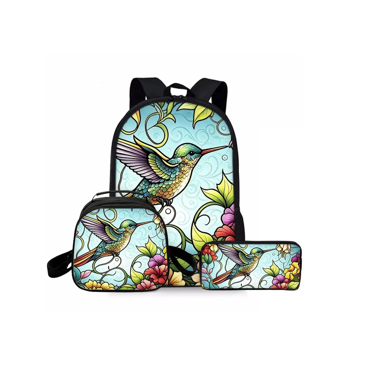 Bird Three Piece Set Backpacks for Boy/Girls Best Gifts 2D Cartoon Waterproof Fashionable School Bag for Children