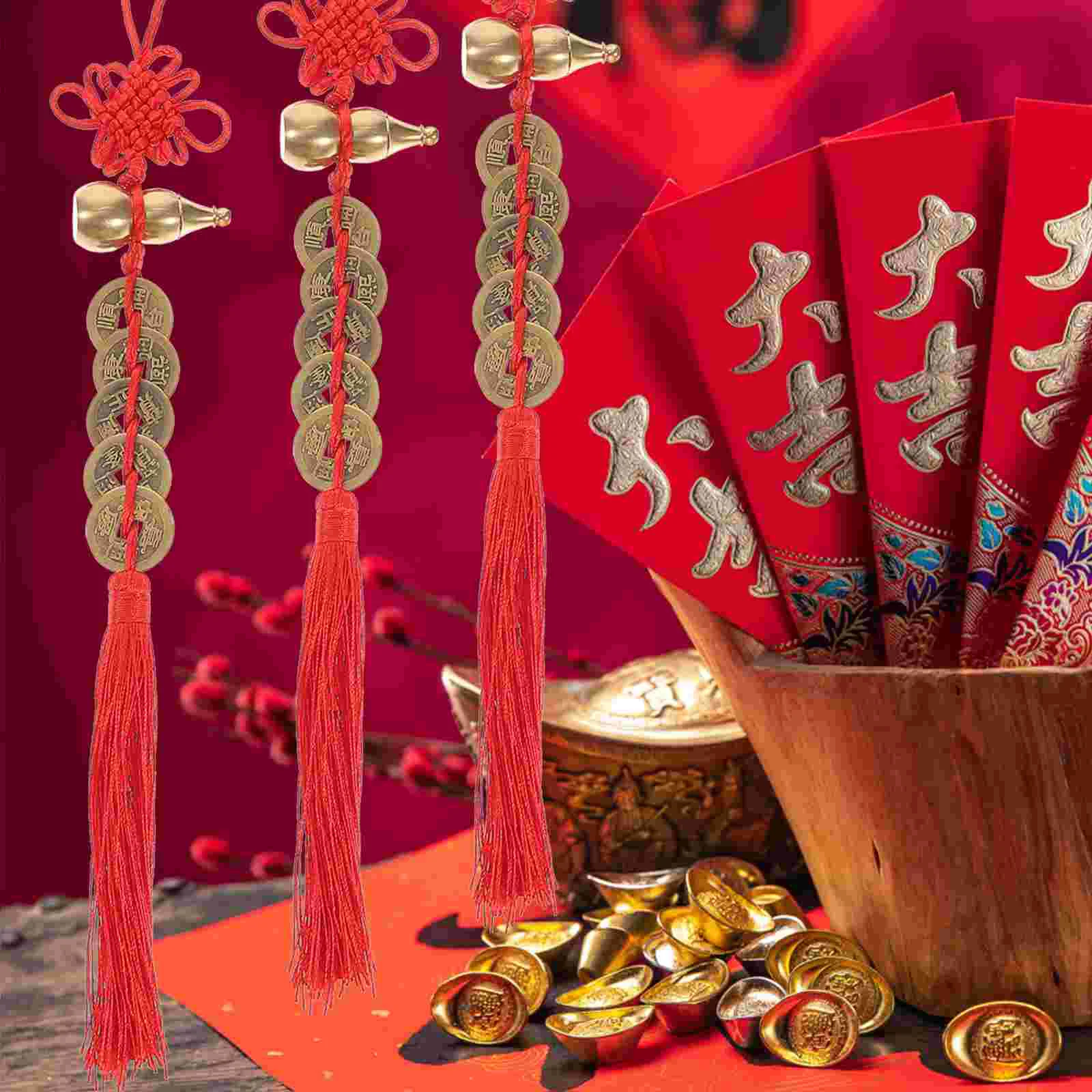 3 Pcs Tassels Feng Shui Ornaments Chinese Knot Indoor Plants Hanging Fall Decor Polyester Chinoiserie