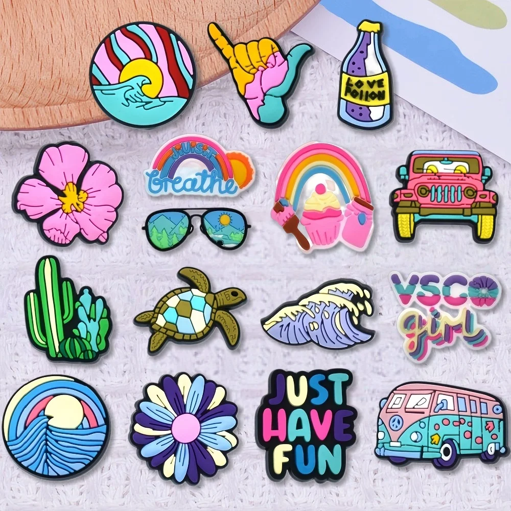 16Pcs Summer Beach Island Life Shoe Charms for Croc, Hawaiian Vacation Shoe Decoration for Bracelet Wristband Sandals