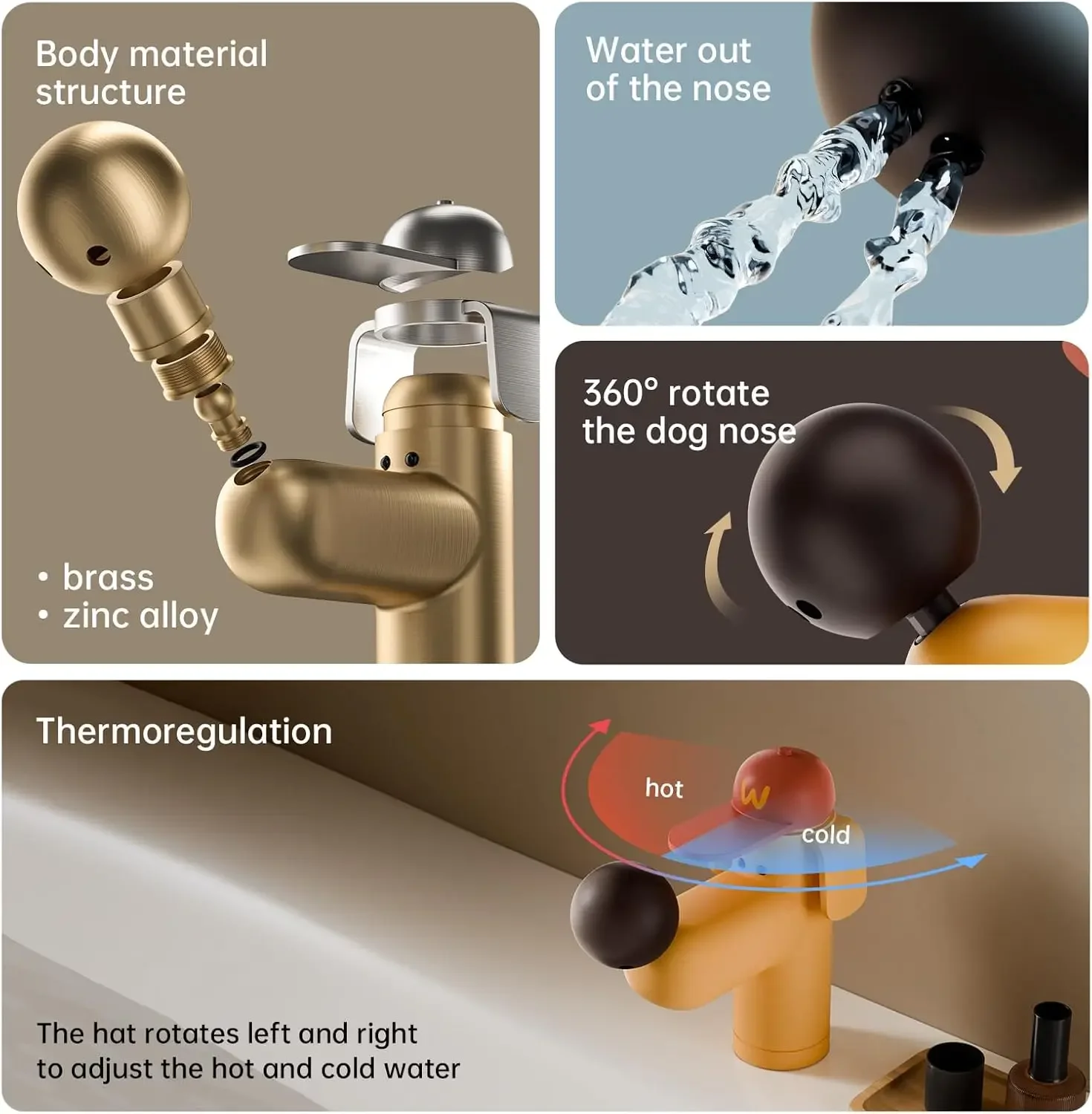 360° Rotatable Spout Puppy Bathroom Sink Faucet，Creative Cute Hat Puppy Faucet for 35mm Hole Diameter Bathroom Sink