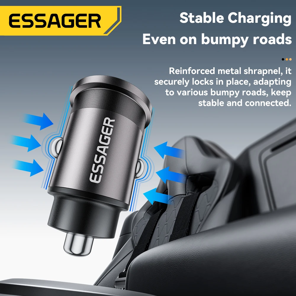 Essager 45W Mini Car Charger with USB-C and USB, QC/PD/SCP/AFC Fast Charging Supported 6