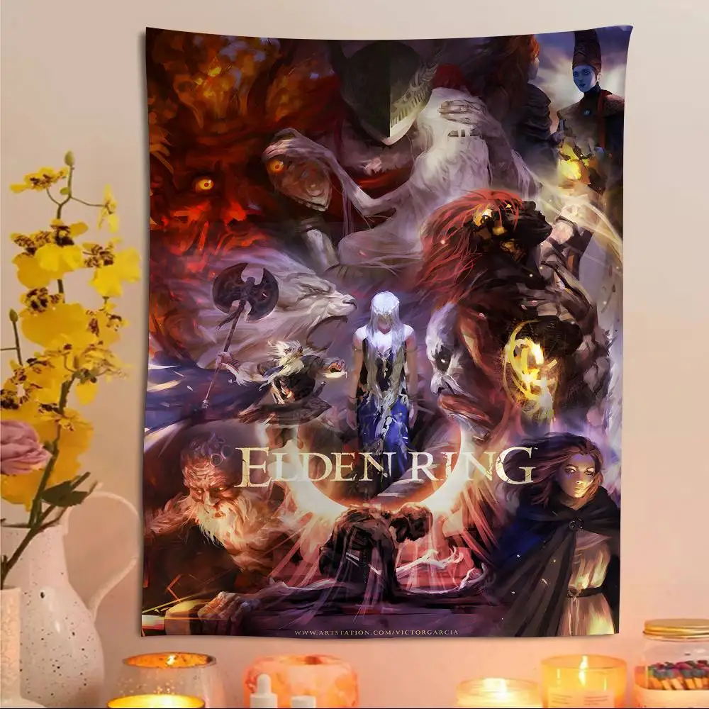 Tapiz de Anime Elden Ring, Alfombra de Pared con Diseño Floral Hippie, Decoración para Dormitorio, Tapiz Decorativo para Pared, Decoración para el Hogar