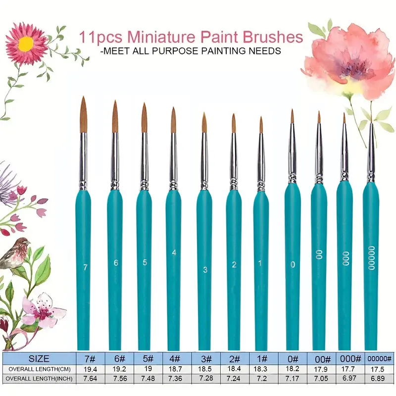 11pcs Miniature Paint Brushes Art Painting Brushes Paint Brush Gouache Watercolor Oil Paints Artists Hand Painted Brush image 3