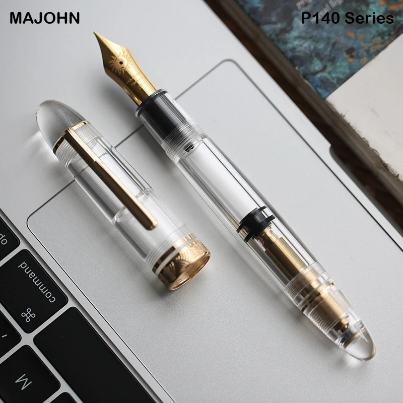 

MAJOHN P140 Metal Copper Piston Ink Pen 8 Size 40 Sun Nib Transparent Light Resin Body Stationery School Supplies PK 9019 X159