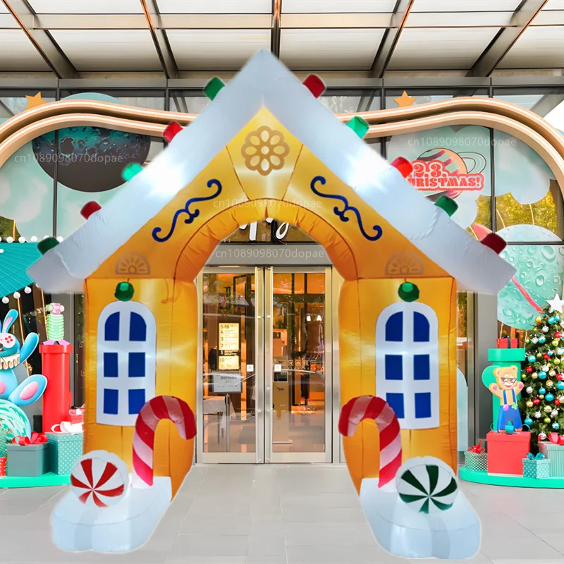 Christmas Inflatable Candy House Arch and Santa Claus Built-in LED Lights Indoor Outdoor Fun  Yard Garden Holiday Party Decorate