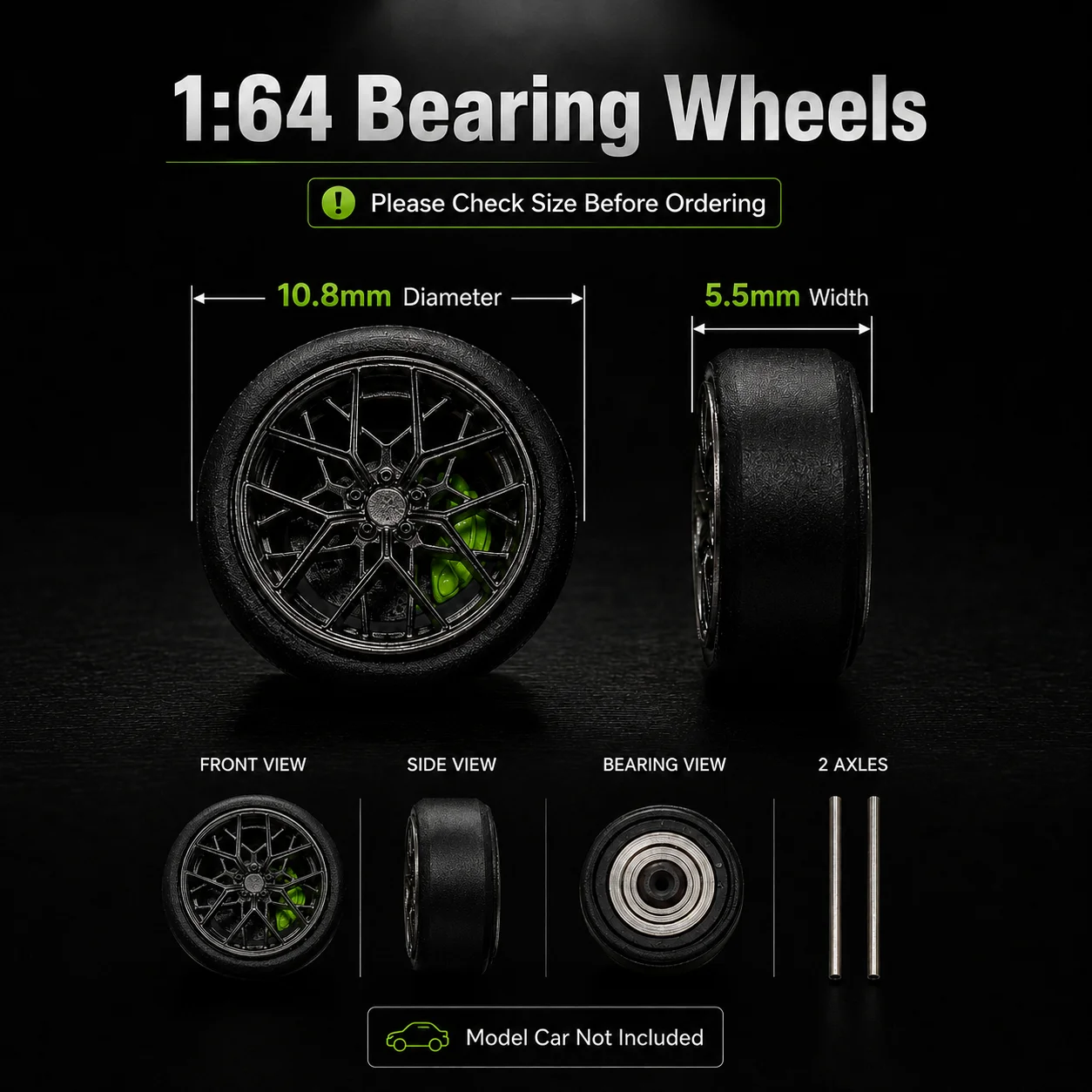 X-Scale 10.8mm 1/64 Resin Bearing Wheels Rubber Tires Brake Disc HRE FF10 Rims Refitting Parts for Diecast Model Cars