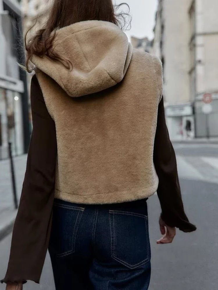 欧米風2025年秋新作 レディース フード付き ノットバックル フェイクファー風ベストジャケット