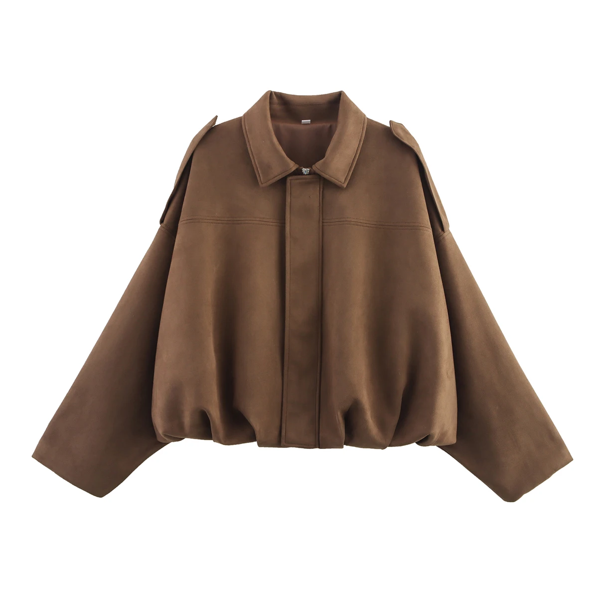 DUOPERI Women Fashion Solid Front Zipper Bomber Jackets Casual Lapel Neck Long Sleeves Female Elegance Chic Lady Outfits