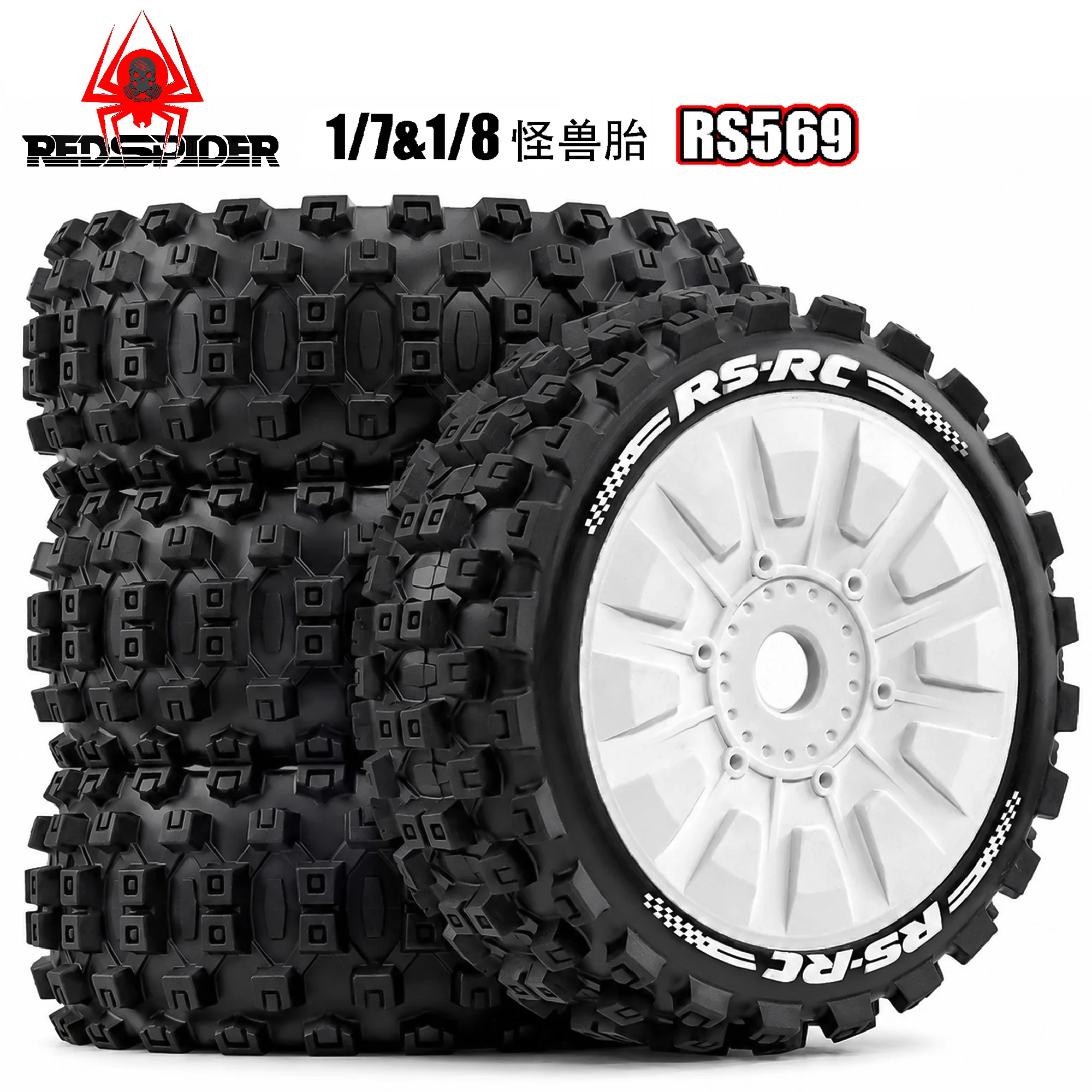 

RED SPIDER 4Pcs 118mm 1/8 Scale RC Off Road Buggy Tires Wheel 17Mm Hex for 1/8 ARRMA Typhon TRAXXAS Jato RC Car