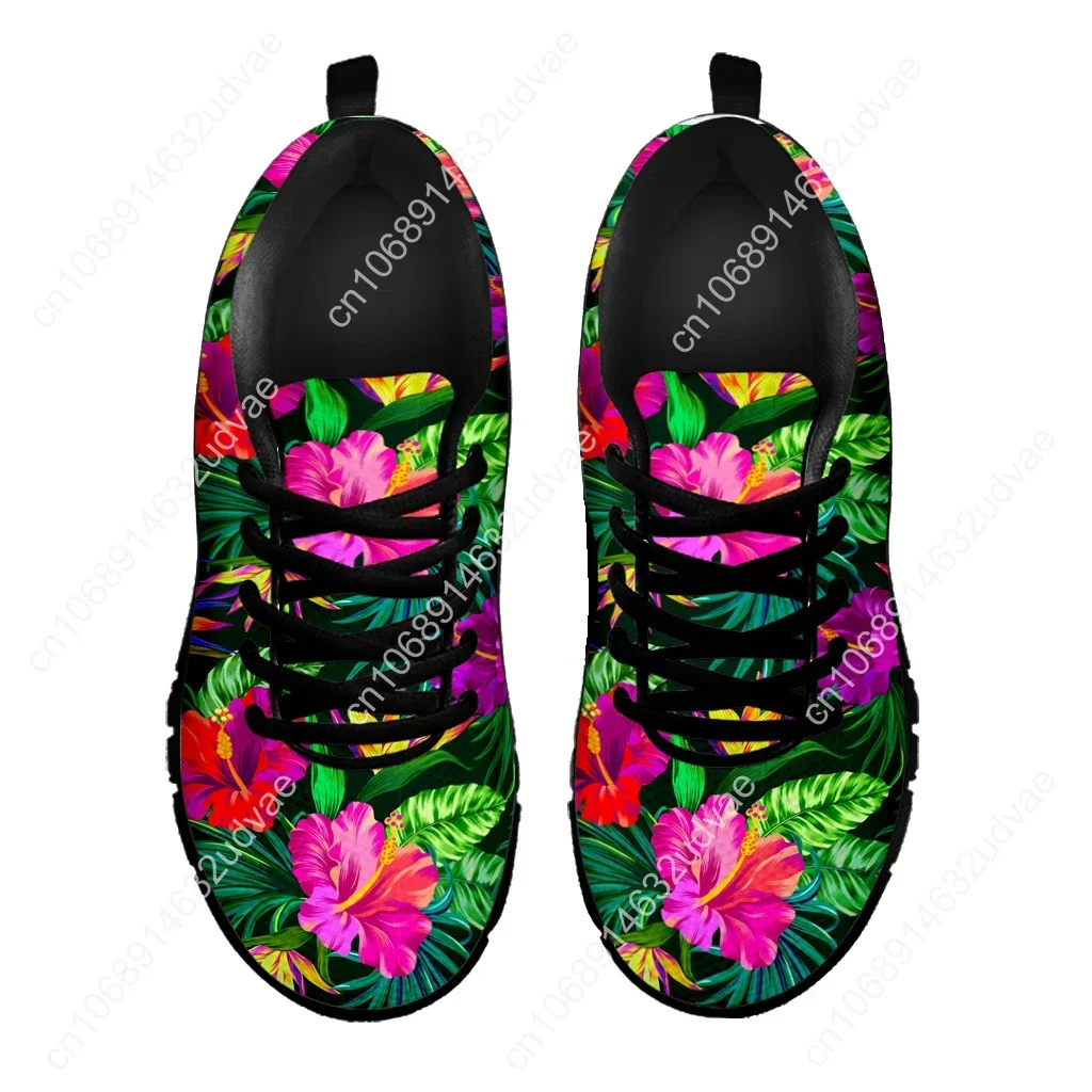 Zapatillas de deporte informales para mujer, zapatos de malla con cordones, planta Tropical, hibisco rojo, moda de otoño