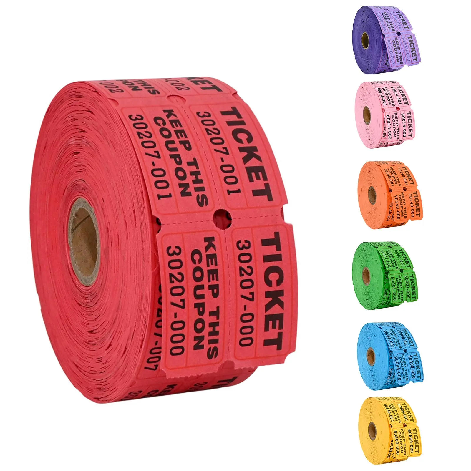 Billets de tombola colorés déchirables, 1000 pièces, Double rouleaux, billet d'admission, billet de jeu pour événements, carnaval, récompense de classe d'entrée