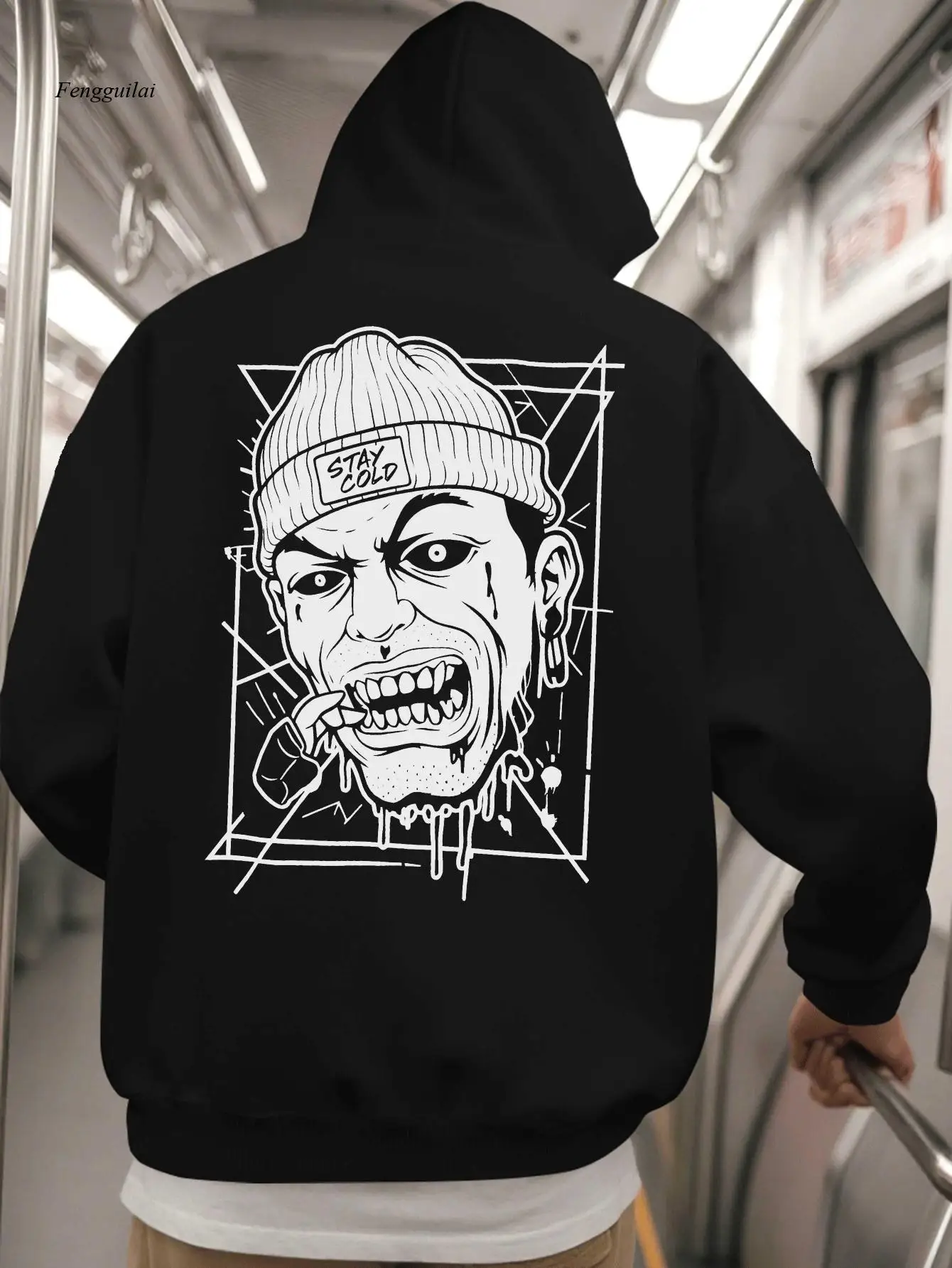 سويت شيرت بقلنسوة من القطيفة - بلوفر شتوي دافئ كبير مع قماش ناعم وطباعة حروف وياقة بغطاء للرأس #3