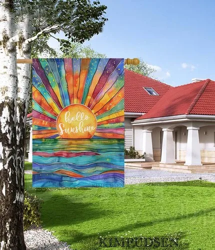 Hello Sunshine House Flag 28x40 Inch Double Sided Outside, Stained Glass Styl... ZZY